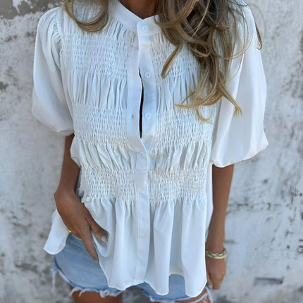 Women's Puff Sleeve Blouse with Smocked Bodice