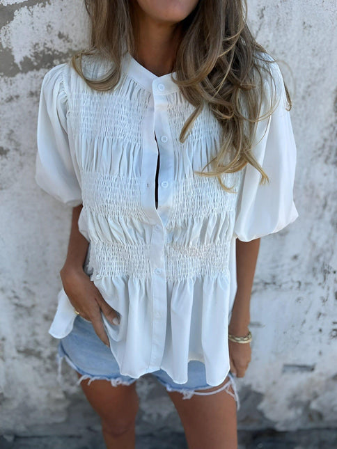 Women's Puff Sleeve Blouse with Smocked Bodice
