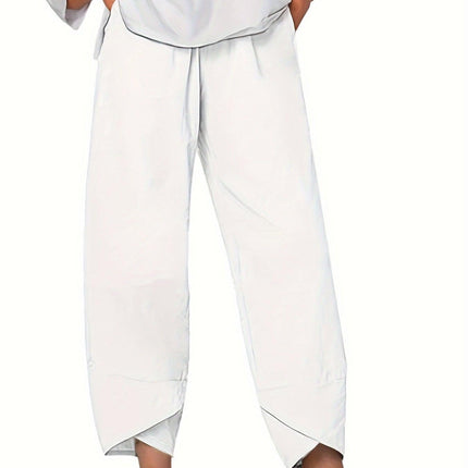 Women's Cropped Culottes Lightweight Fabric Wide Leg Elastic Waist