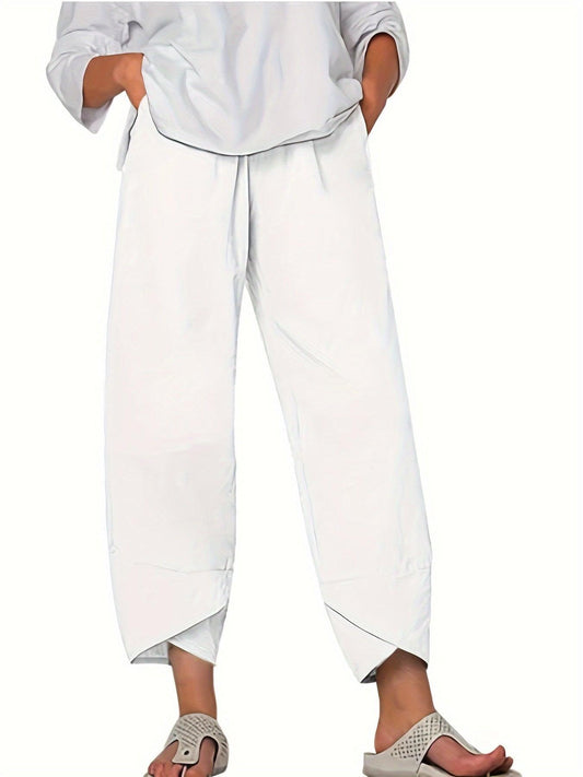 Women's Cropped Culottes Lightweight Fabric Wide Leg Elastic Waist