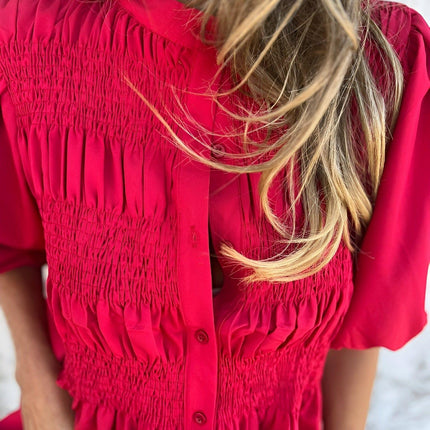 Women's Puff Sleeve Blouse with Smocked Bodice