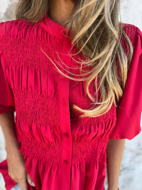 Women's Puff Sleeve Blouse with Smocked Bodice