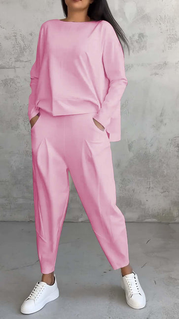 Women's Casual Chic Harem Pants Set with Irregular Long-Sleeve Top