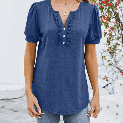 Women's Puff Sleeve Blouse with Button Front