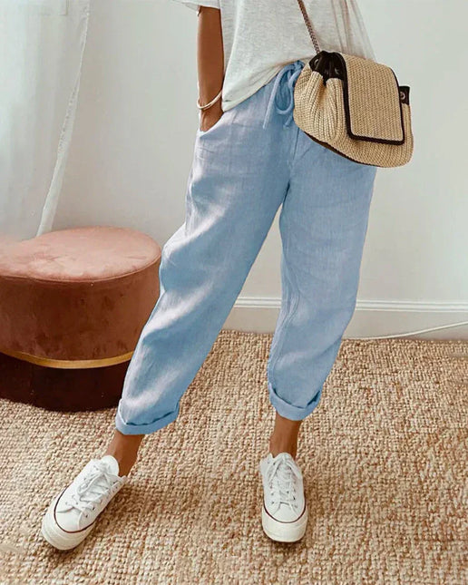 Women's Relaxed Fit Trousers with Drawstring Waist