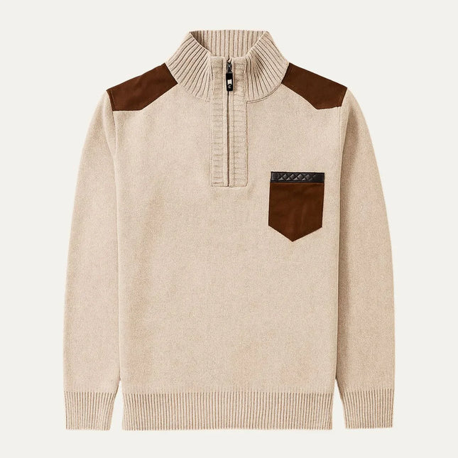 Men's Half-Zip Jumper Patchwork Design