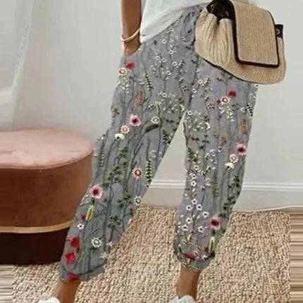 Women's Loose Fit Striped Trousers - Breathable Drawstring Waist Casual Wear