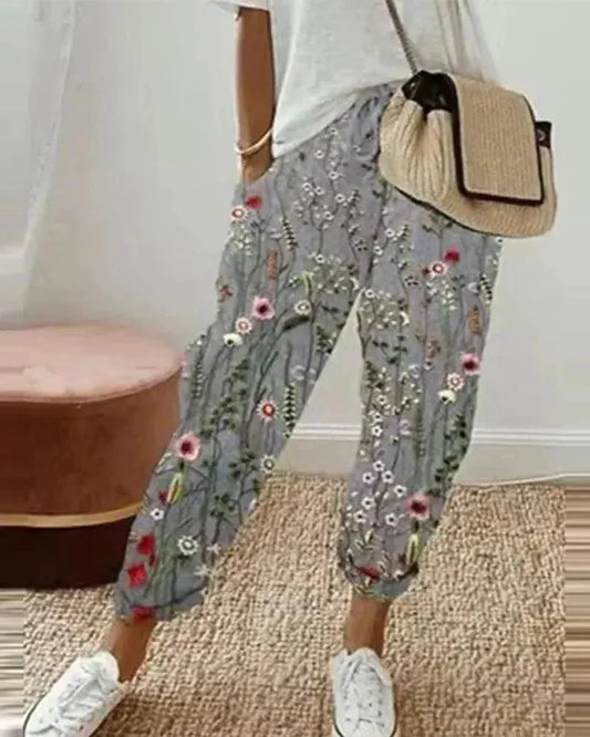 Women's Loose Fit Striped Trousers - Breathable Drawstring Waist Casual Wear