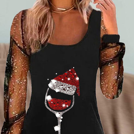 Women's Elegant Dress with Wine Glass Print