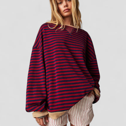Women's Oversized Striped Cotton Blend Sweatshirt