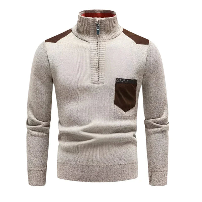 Men's Half-Zip Jumper Patchwork Design