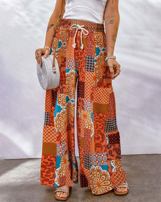 Women's Wide Leg Palazzo Trousers High Waist Boho Print