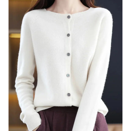 Women's O-Neck Cardigan Pure Wool Cashmere Sweater