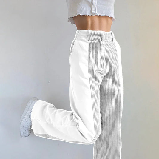 Women's Flared Wide Leg Trousers with Ribbed Side Detailing