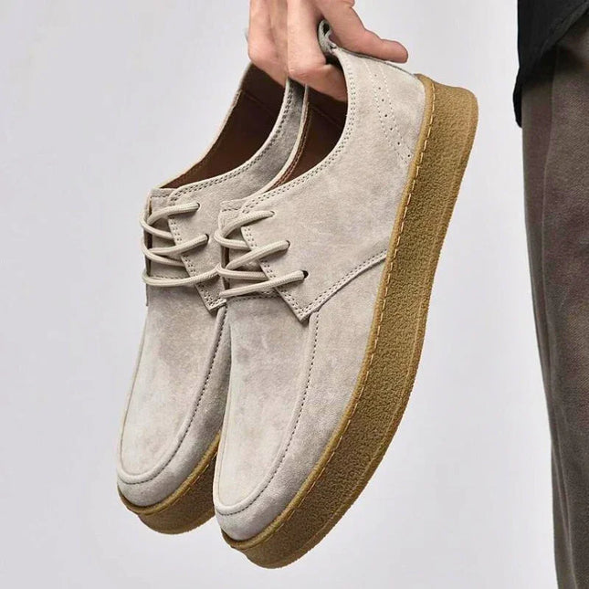 Men's Leather Suede Dress Shoes Low-Top Lace-Up Rounded Toe