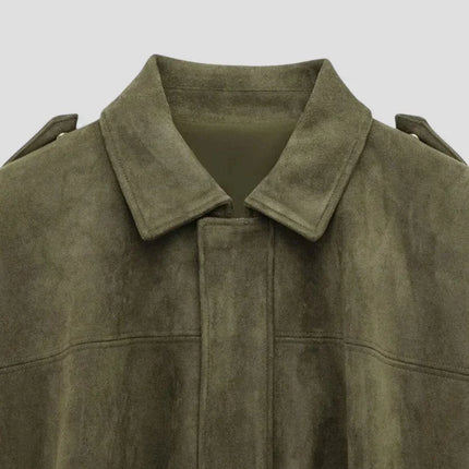Women's Oversized Zip-Up Faux Suede Bomber Jacket