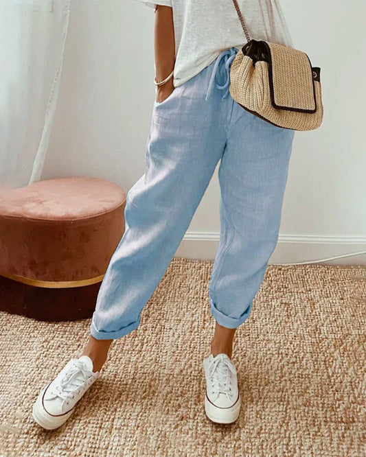 Women's Relaxed Fit Trousers with Drawstring Waist