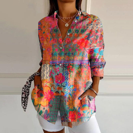 Women's Floral Print Blouse Vintage Style