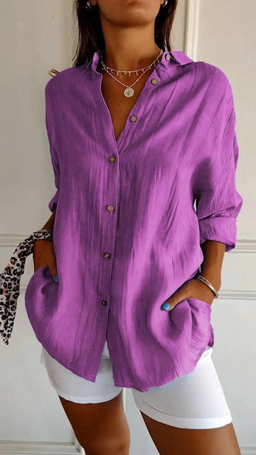 Women's Long Sleeve Button-Down Shirt with Lapel