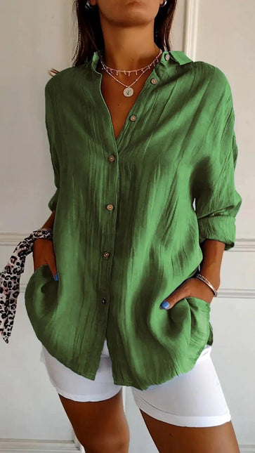 Women's Long Sleeve Button-Down Shirt with Lapel