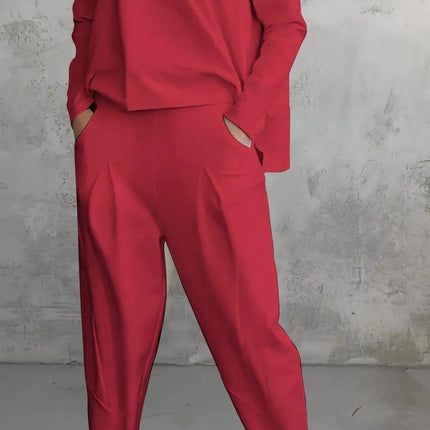 Women's Casual Chic Harem Pants Set with Irregular Long-Sleeve Top