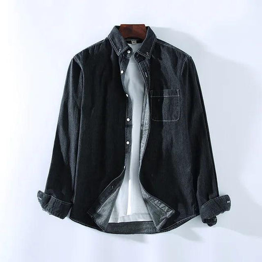 Men’s Button-Up Denim Shirt Long Sleeve Classic Collar