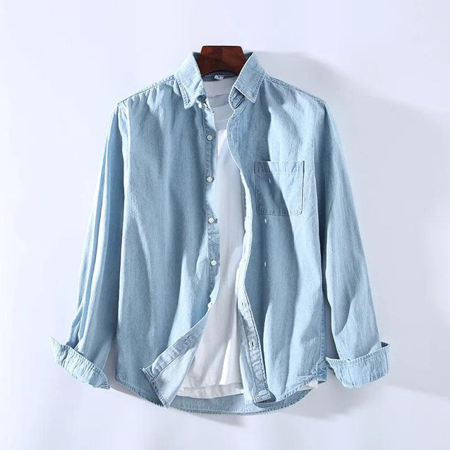 Men’s Button-Up Denim Shirt Long Sleeve Classic Collar