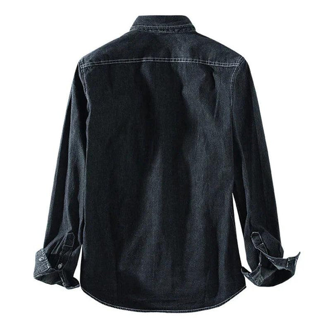 Men’s Button-Up Denim Shirt Long Sleeve Classic Collar
