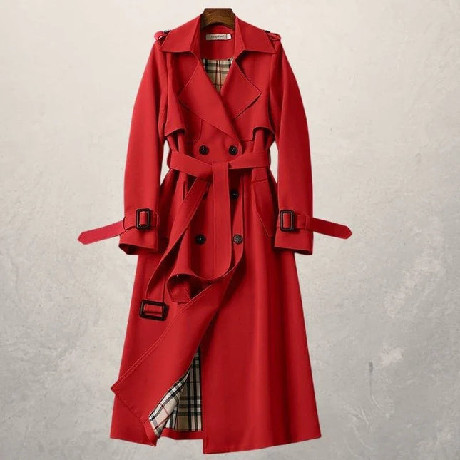 Women's Trenchcoat Woven Cotton Double-Breasted Tailored Fit Belted Waist