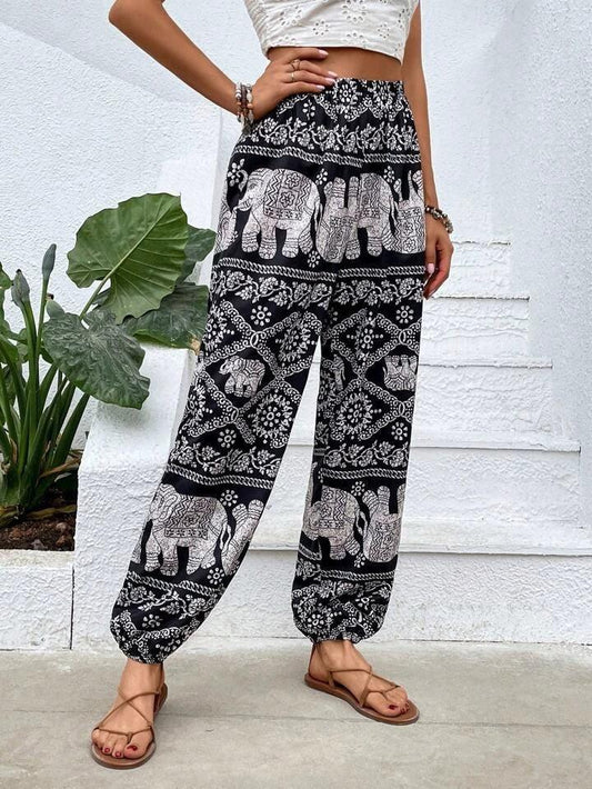Women's Harem Trousers Bohemian Elephant Print