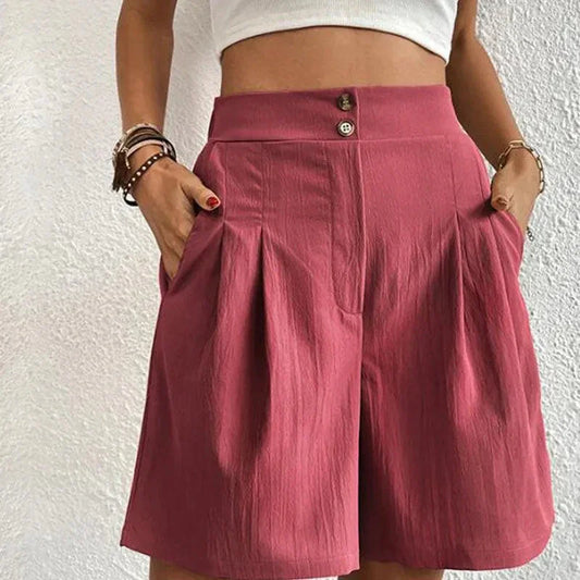 Women's High-Waisted Shorts Pleated Flowing Fabric
