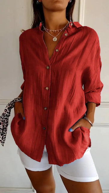 Women's Long Sleeve Button-Down Shirt with Lapel