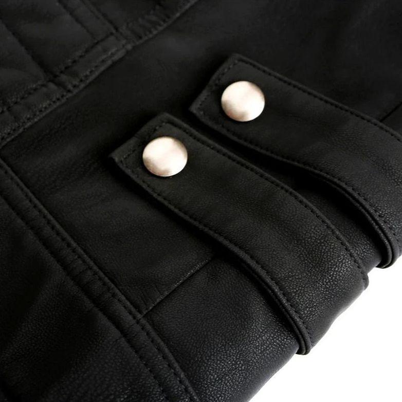 Men's PU Leather Jacket with Red Trim