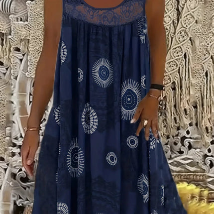 Women's Floral Print Maxi Tank Dress with Round Neck