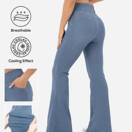 Women's High Waist Flared Jeans with Elasticated Waistband