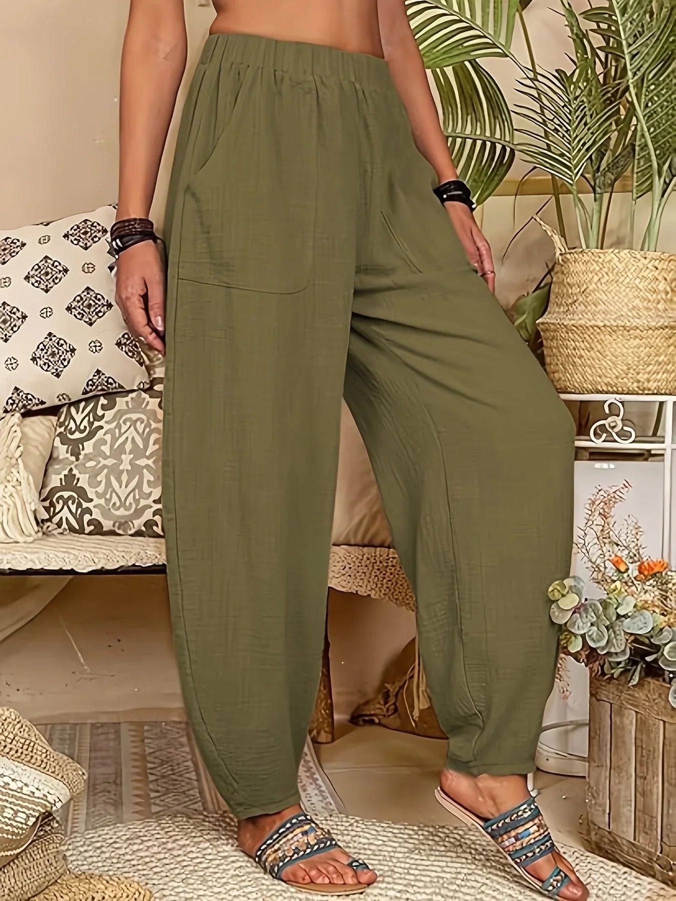 Women's Lightweight Breathable Trousers Relaxed Fit Elastic Waist