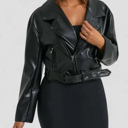 Women's Cropped Biker Jacket Faux Leather