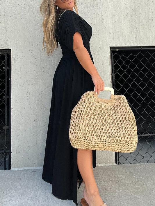 Women’s Maxi Dress – Smocked Waist – Relaxed Fit – V-Neck – Short Sleeve – Flowy Cotton