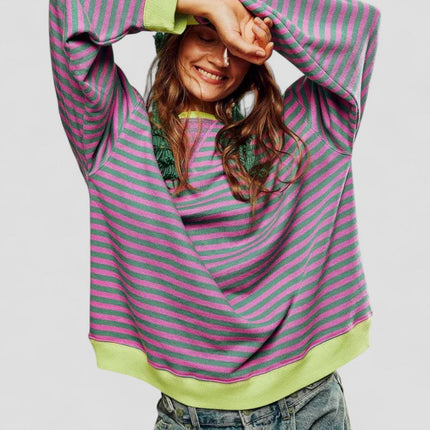 Women's Oversized Striped Cotton Blend Sweatshirt