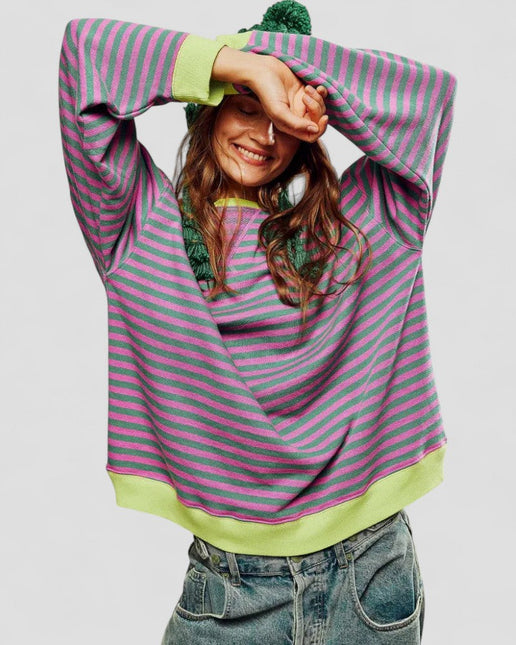 Women's Oversized Striped Cotton Blend Sweatshirt