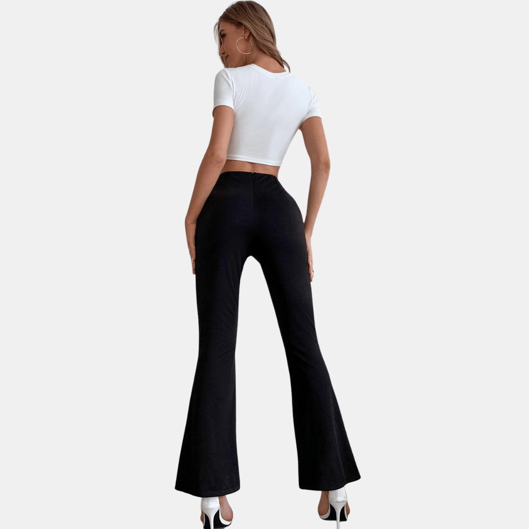 Women's High-Waisted Flare Trousers Stretch Fabric Slim Fit