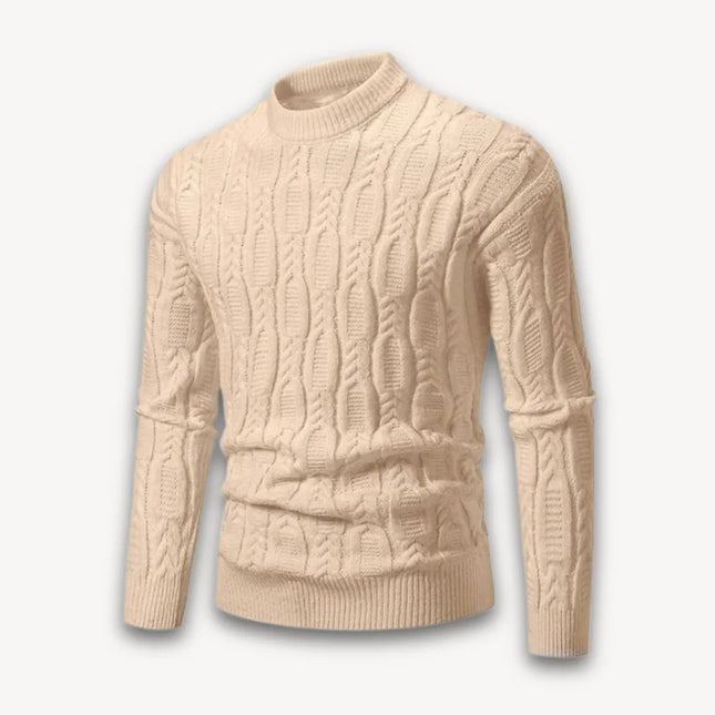 Men's Crewneck Sweater Cable Knit Cotton Blend