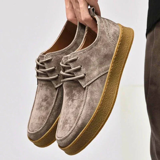 Men's Leather Suede Dress Shoes Low-Top Lace-Up Rounded Toe