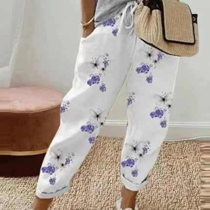 Women's Loose Fit Striped Trousers - Breathable Drawstring Waist Casual Wear