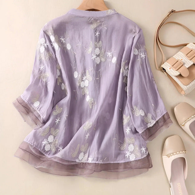 Women's Button-Down Embroidered Blouse