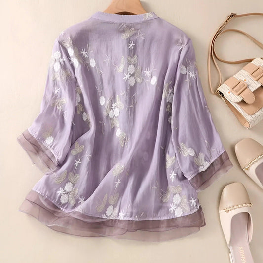 Women's Button-Down Embroidered Blouse