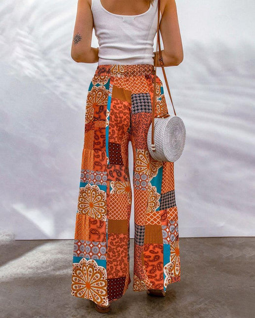 Women's Wide Leg Palazzo Trousers High Waist Boho Print