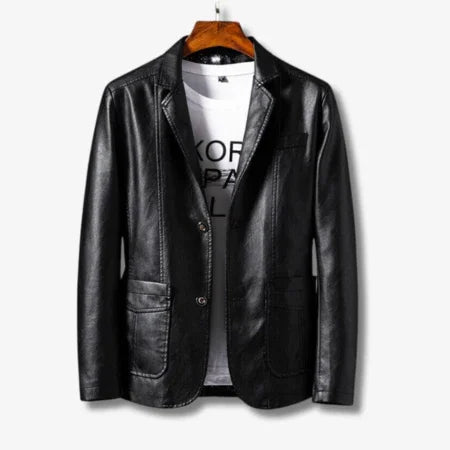 Men's Leather Jacket Stand Collar Button Closure