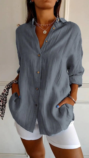Women's Long Sleeve Button-Down Shirt with Lapel