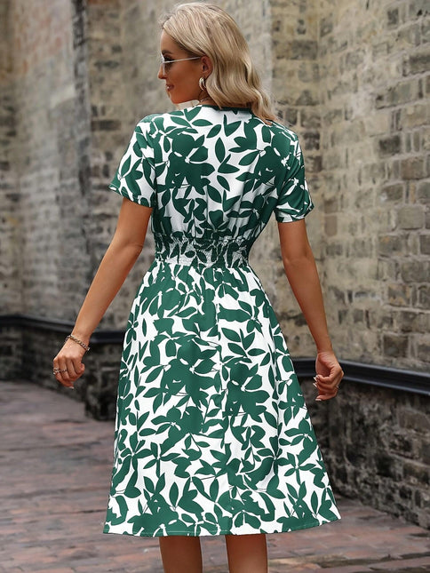 Women's Midi Dress Floral Print Smocked Details
